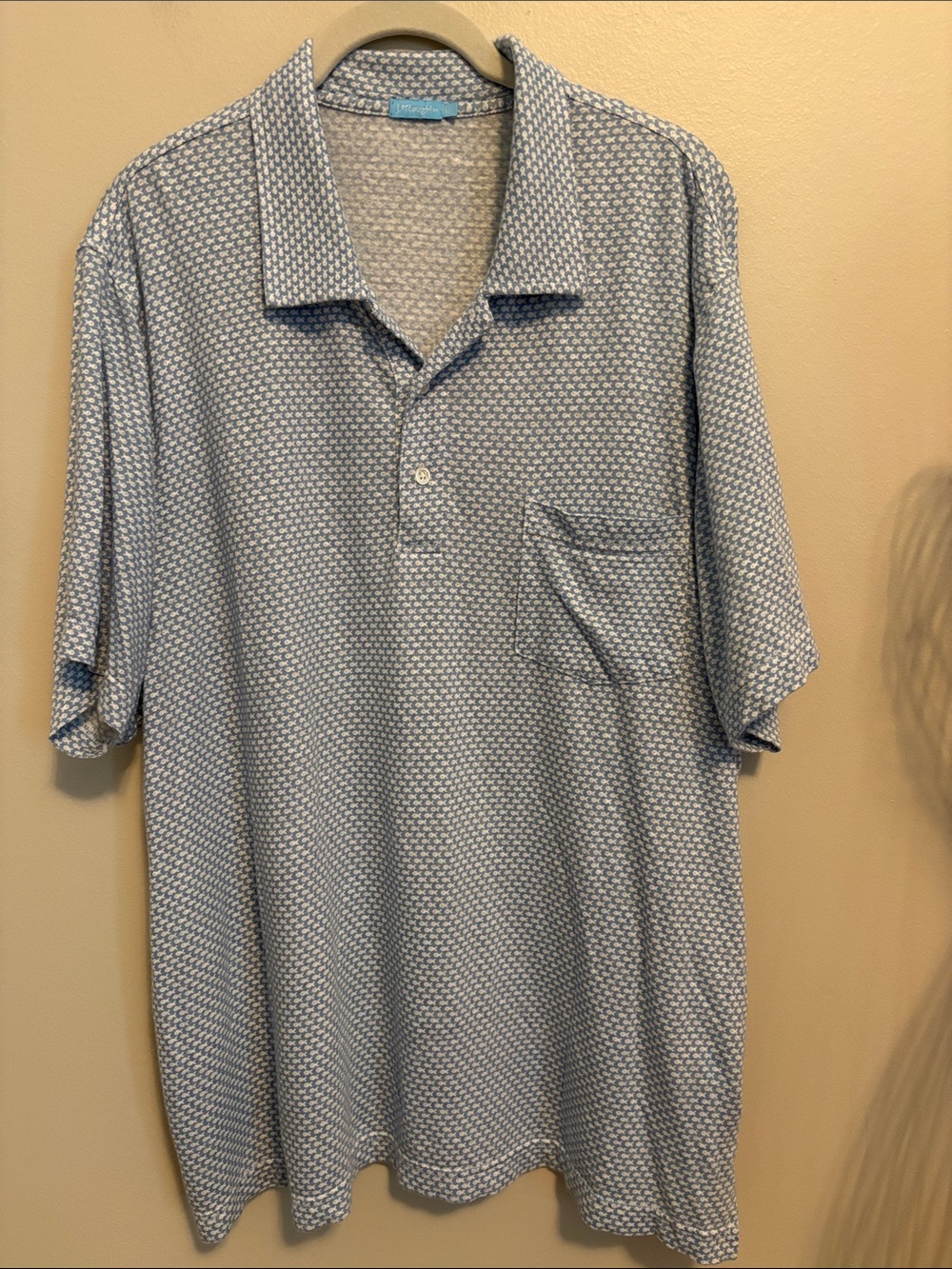 J. McLaughlin Blue Fish Patterned Men's Linen Polo